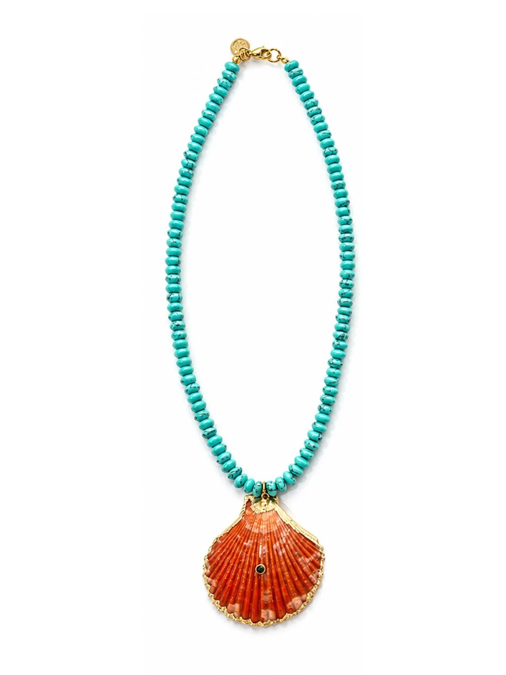 Azure Coast Necklace by Mayamar - Turquoise Beads with Orange Shell Pendant